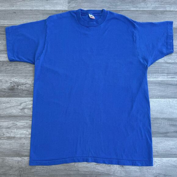 Vintage 90s Fruit of the Loom Blue Short Sleeve T-Shirt Single Stitch XXL - Picture 1 of 4